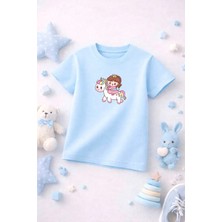 Unicorn Baskılı Sevimli Kız Erkek Çocuk Tshirt Tişört Tee Rahat Yumuşak 100% Pamuk
