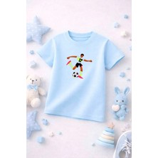 Futbol Temalı Baskılı Kız Erkek Çocuk Tshirt Tişört Tee Rahat Yumuşak 100% Pamuk