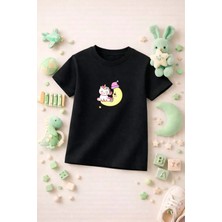 Unicorn Baskılı Sevimli Kız Erkek Çocuk Tshirt Tişört Tee Rahat Yumuşak 100% Pamuk