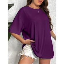 Kadın Oversize Kalıp %100 Pamuk Basic Tişört – Bisiklet Yaka Rahat Salaş T-Shirt