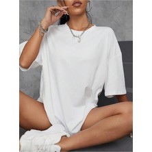 %100 Pamuk Oversize Kalıp Kadın T-Shirt Şık Casual Organik Tişört