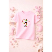 Futbol Temalı Baskılı Kız Erkek Çocuk Tshirt Tişört Tee Rahat Yumuşak 100% Pamuk