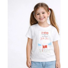 %100 Pamuk Oversize Rahat Kalıp 23 Nisan Baskılı Unisex Kız Erkek Tişört\t-Shirt