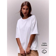 Casual Rahat Oversize Kalıp %100 Pamuk Kadın T-Shirt - Tişört