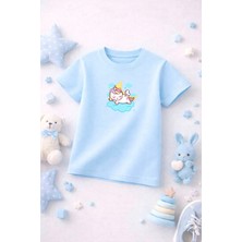 Unicorn Baskılı Sevimli Kız Erkek Çocuk Tshirt Tişört Tee Rahat Yumuşak 100% Pamuk