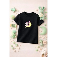 Unicorn Baskılı Sevimli Kız Erkek Çocuk Tshirt Tişört Tee Rahat Yumuşak 100% Pamuk