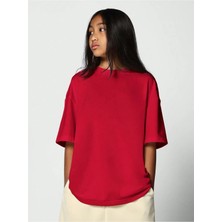 Kız Çocuk Tişört %100 Pamuk Oversize Rahat Kalıp Basic T-Shirt