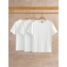 %100 Pamuk Oversize Kalıp Bisiklet Yaka 3 Adet Tişört\t-Shirt