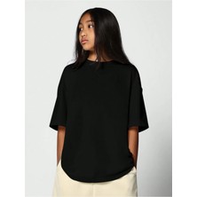 Kız Çocuk Oversize Basic Tişört %100 Pamuk Günlük Rahat Kalıp T-Shirt