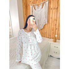 By Gamze Arman Beyaz Çiçek Desenli Hamile Lohusa Pijama Takımı