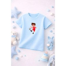 Futbol Temalı Baskılı Kız Erkek Çocuk Tshirt Tişört Tee Rahat Yumuşak 100% Pamuk