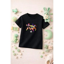 Futbol Temalı Baskılı Kız Erkek Çocuk Tshirt Tişört Tee Rahat Yumuşak 100% Pamuk