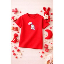 Unicorn Baskılı Sevimli Kız Erkek Çocuk Tshirt Tişört Tee Rahat Yumuşak 100% Pamuk