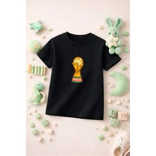 Futbol Temalı Baskılı Kız Erkek Çocuk Tshirt Tişört Tee Rahat Yumuşak 100% Pamuk
