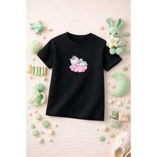 Unicorn Baskılı Sevimli Kız Erkek Çocuk Tshirt Tişört Tee Rahat Yumuşak 100% Pamuk