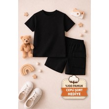Çocuk %100 Pamuk Basic Tişört – Şort Hediyeli, Rahat Kalıp, Günlük Yazlık Kombin