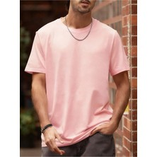 Erkek Basic Tişört Bisiklet Yaka %100 Pamuk Düz Renk Rahat Kalıp Casual T-Shirt