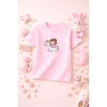 Unicorn Baskılı Sevimli Kız Erkek Çocuk Tshirt Tişört Tee Rahat Yumuşak 100% Pamuk