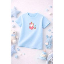 Unicorn Baskılı Sevimli Kız Erkek Çocuk Tshirt Tişört Tee Rahat Yumuşak 100% Pamuk
