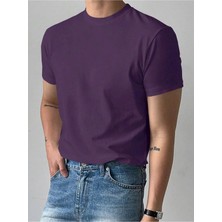 Erkek Basic Tişört Bisiklet Yaka %100 Pamuk Düz Renk Rahat Kalıp Casual T-Shirt