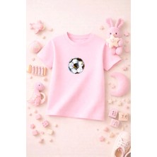 Futbol Temalı Baskılı Kız Erkek Çocuk Tshirt Tişört Tee Rahat Yumuşak 100% Pamuk