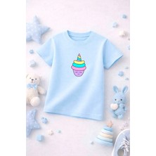 Unicorn Baskılı Sevimli Kız Erkek Çocuk Tshirt Tişört Tee Rahat Yumuşak 100% Pamuk