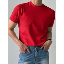 Erkek Basic Tişört Bisiklet Yaka %100 Pamuk Düz Renk Rahat Kalıp Casual T-Shirt
