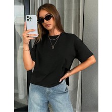 %100 Pamuk Oversize Kalıp Kadın T-Shirt Şık Casual Organik Tişört