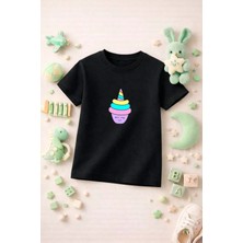 Unicorn Baskılı Sevimli Kız Erkek Çocuk Tshirt Tişört Tee Rahat Yumuşak 100% Pamuk