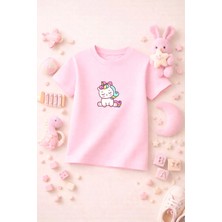 Unicorn Baskılı Sevimli Kız Erkek Çocuk Tshirt Tişört Tee Rahat Yumuşak 100% Pamuk
