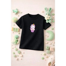 Unicorn Baskılı Sevimli Kız Erkek Çocuk Tshirt Tişört Tee Rahat Yumuşak 100% Pamuk
