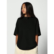 Kız Çocuk Oversize Basic Tişört %100 Pamuk Günlük Rahat Kalıp T-Shirt