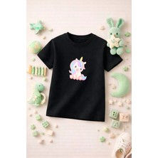 Unicorn Baskılı Sevimli Kız Erkek Çocuk Tshirt Tişört Tee Rahat Yumuşak 100% Pamuk