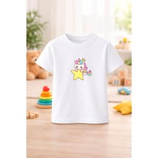 Unicorn Baskılı Sevimli Kız Erkek Çocuk Tshirt Tişört Tee Rahat Yumuşak 100% Pamuk