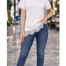 Dantel Detaylı Saten Şıklığı Basic Tişört \ T-Shirt