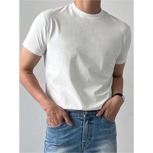 Erkek Basic Tişört Bisiklet Yaka %100 Pamuk Düz Renk Rahat Kalıp Casual T-Shirt