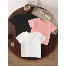 3’lü Çocuk Tişört Seti %100 Pamuk Basic Unisex Rahat Kalıp T-Shirt + Şort Hediyeli