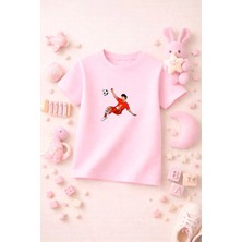 Futbol Temalı Baskılı Kız Erkek Çocuk Tshirt Tişört Tee Rahat Yumuşak 100% Pamuk