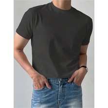 Erkek Basic Tişört Bisiklet Yaka %100 Pamuk Düz Renk Rahat Kalıp Casual T-Shirt