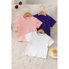 3’lü Çocuk Tişört Seti %100 Pamuk Basic Unisex Rahat Kalıp T-Shirt + Şort Hediyeli