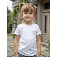 Kız Çocuk Tişört %100 Pamuk Oversize Rahat Kalıp Basic T-Shirt + Siyah Şort Hediyeli