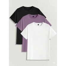 %100 Pamuk Oversize Kalıp Bisiklet Yaka 3 Adet Tişört\t-Shirt