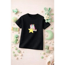 Unicorn Baskılı Sevimli Kız Erkek Çocuk Tshirt Tişört Tee Rahat Yumuşak 100% Pamuk