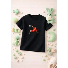 Futbol Temalı Baskılı Kız Erkek Çocuk Tshirt Tişört Tee Rahat Yumuşak 100% Pamuk