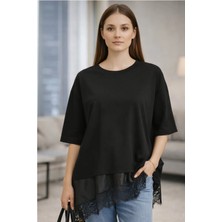 Business Şık Zamansız Asimetrik Dantelli Tişört \ T-Shirt