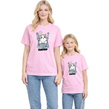 Anne Kız Kombin Mor Tişört – %100 Pamuk, Unisex Oversize, Baskılı, Günlük Rahat T-Shirt