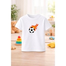Futbol Temalı Baskılı Kız Erkek Çocuk Tshirt Tişört Tee Rahat Yumuşak 100% Pamuk