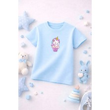 Unicorn Baskılı Sevimli Kız Erkek Çocuk Tshirt Tişört Tee Rahat Yumuşak 100% Pamuk