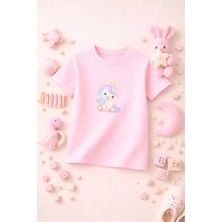 Unicorn Baskılı Sevimli Kız Erkek Çocuk Tshirt Tişört Tee Rahat Yumuşak 100% Pamuk
