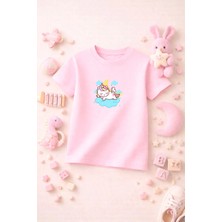 Unicorn Baskılı Sevimli Kız Erkek Çocuk Tshirt Tişört Tee Rahat Yumuşak 100% Pamuk